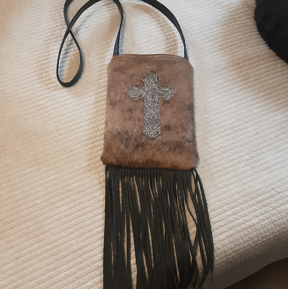 Cowhide crossbody western style purse